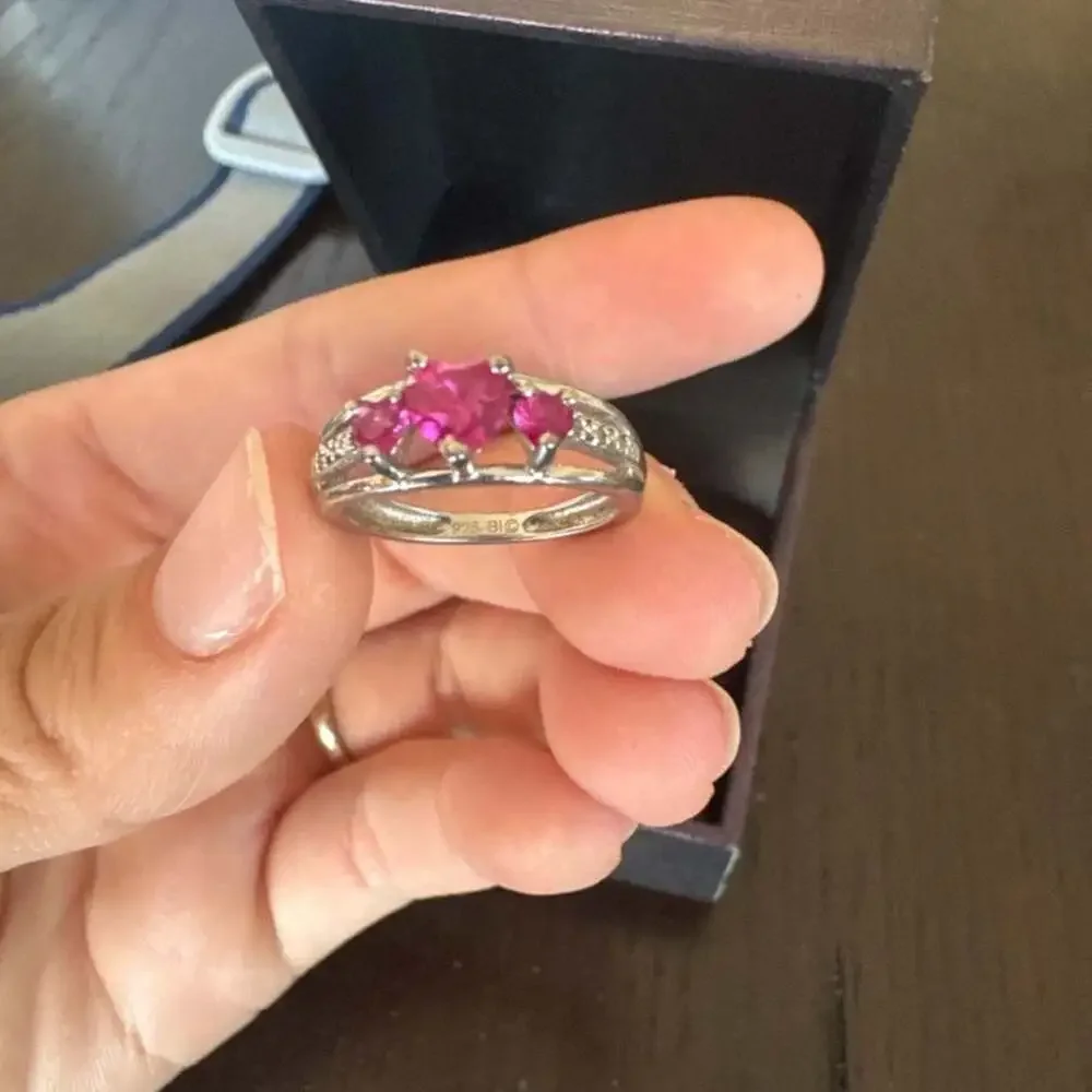 3 ruby Heart Ring 925 silver ring